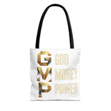 God Money Power Tote Bag – Gold 3-Word Motivational AOP Tote