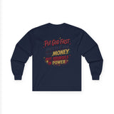 Inspirational Long Sleeve Tee — “Put God First, Hustle for the Money, Put Yourself in Power”