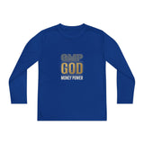 Youth Long Sleeve Tee — GMP GOD Money Power Graphic