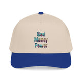God Money Power Baseball Cap — Retro Text Embroidered Mid-Profile Hat