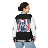 Letterman Jacket — Patriotic 'God Money Power' Graphic Varsity Jacket