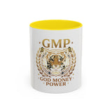 GMP Tiger Accent Coffee Mug — "God Money Power" Motivational 11/15oz Ceramic Mug