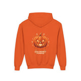 Youth Halloween Pumpkin Hoodie —“ God Money Power” Jack-o'-Lantern Graphic Hooded Sweatshirt