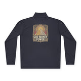 Quarter-Zip Pullover — Gold Money Prayer Art Deco Chest & Back Design