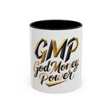 Accent Coffee Mug — "GMP God Money Power" Gold Script Mug (11/15oz)