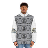 Puffer Jacket — 'God Money Power' Retro Icon All-Over Print