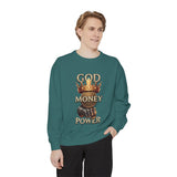 Sweatshirt — 'God Money Power' Crown & Fist Graphic Crewneck