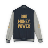 Letterman Jacket — 'GOD MONEY POWER' Red & White Varsity Jacket
