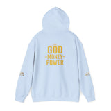 God • Money • Power Hoodie — White Pullover with Gold GMP Logo