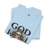 Graphic Tee — "God Money Power" Skull Design