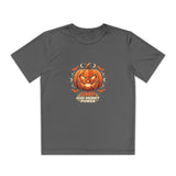 Youth Halloween Pumpkin Competitor Tee —“God Money Power” Jack-O'-Lantern Gaming Shirt