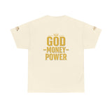 GMP "God Money Power" Tee - Gold Logo Graphic T-Shirt