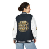 Letterman Jacket — "God Money Power" Bold Crest Varsity Jacket