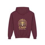 Youth Lion Crest Hoodie — GMP Gold Emblem Kids Pullover