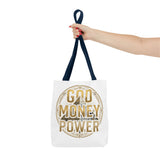 God Money Power Tote Bag — Bold Pyramid Graphic Religious Statement Tote