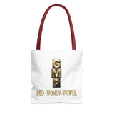 God • Money • Power Tote Bag — Inspirational Gold Block Design