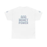 God Money Power Graphic Tee — Blue Anime Design