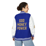Letterman Jacket — 'GOD MONEY POWER' Red & White Varsity Jacket
