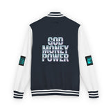 Letterman Jacket — "GOD MONEY POWER" Retro Graphic Varsity Jacket