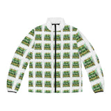 Men's Puffer Jacket — Green 'Panic Power' All-Over Print Winter Coat