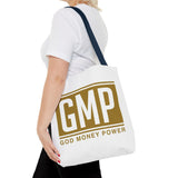 GMP Gold Logo Tote Bag — "God Money Power" Inspirational Canvas Tote