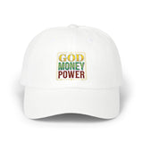 Dad Cap — GOD MONEY POWER Embroidered Tricolor Baseball Hat