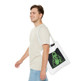 Graphic Tote Bag — Neon Green 'God Money Power' Icon Design