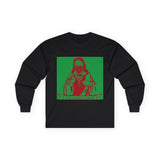 Long Sleeve Tee — Retro Religious Icon Graphic (Green/Red)