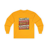 Long Sleeve Tee — “Put GOD First, Hustle for the MONEY, Put Yourself in POWER” Inspirational Graphic