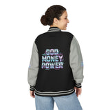 Letterman Jacket — 'God Money Power' Retro Graphic Varsity Jacket