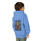Youth Hoodie "God Money Power" Skull Graphic