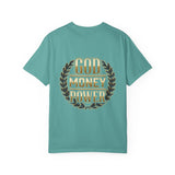 God Money Power T-Shirt — Bold Gold Laurel Graphic Tee