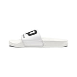God Money Power- Men's Slide Sandals — White "GMP" Removable-Strap Pool Slides