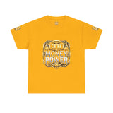 Graphic Tee — "God Money Power" Gold Crest T-Shirt