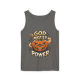 God Money Power- Halloween Tank Top — Pumpkin Graphic Sleeveless Tee