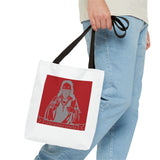 Saint Icon Red Graphic Tote Bag — 'Good Money Power' Illustration
