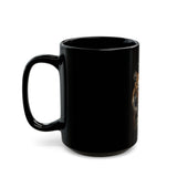 Tiger Portrait Black Mug – "God Money Power" Inspirational Coffee Cup