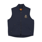 God Money Power- Embroidered Workwear Duck Cloth Vest — Durable Zip-Up Utility Vest