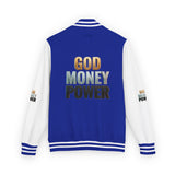 Letterman Jacket - "GOD MONEY POWER" Graphic Varsity Jacket with Chest Logo