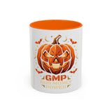 Halloween Pumpkin Accent Coffee Mug — 'GMP God Money Power' Jack-O'-Lantern Design