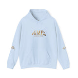 God • Money • Power Hoodie — White Pullover with Gold GMP Logo