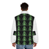 Green Grunge Skeleton Pattern Puffer Jacket