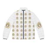 Men's Puffer Jacket — Gold Lion Crest All-Over Print