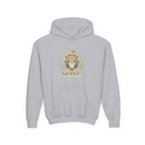 Youth Lion Crest Hoodie — GMP Gold Emblem Kids Pullover