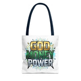 Tote Bag — "God Money Power" Graphic Religious Motivational Tote