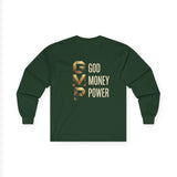 GMP Long Sleeve Tee — God Money Power Gold Graphic