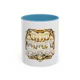 Coffee Mug — "God Money Power" Gold Emblem Accent Mug