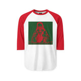 Raglan Shirt — Retro Red & Green Pop Art Portrait Baseball Tee