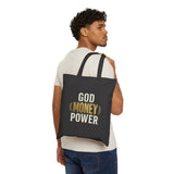 Canvas Tote Bag — "God Money Power" Inspirational Grocery & Market Tote