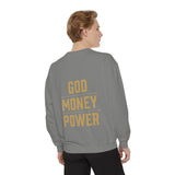 Sweatshirt — 'God Money Power' Crown & Fist Graphic Crewneck